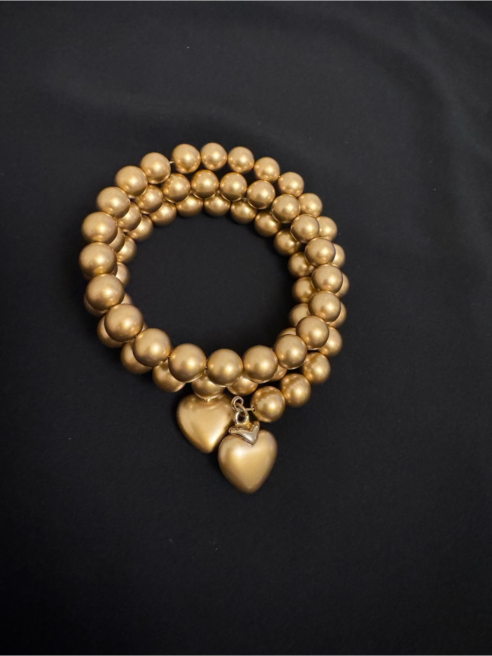 *One of a kind* Vintage Brown Pearl Coil Bracelet with Heart Charms